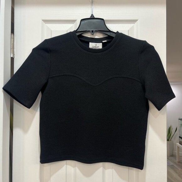 Cheap Monday Black Rime Top Thick Stretchy Cropped Tee Size L Scandinavian Edgy - Picture 1 of 4